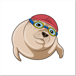 Seal at Swimming with Swimming goggles Posters and Art